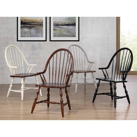 FINE-LINE 41 x 23.5 x 25 in. Andrews Windsor Dining Chair with Arms - Antique White &amp; Chestnut Brown FI2661537